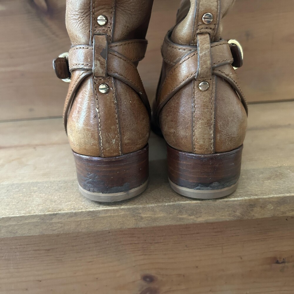 Tory Burch Boots Womens 7.5 Brown Leather Knee High Riding Buckle Logo Italy - Picture 6 of 8